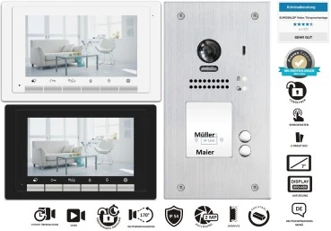 Video Sprechanlagen Set für 2-Familienhaus bestehend aus Monitoren DT17 Außenstation DT607